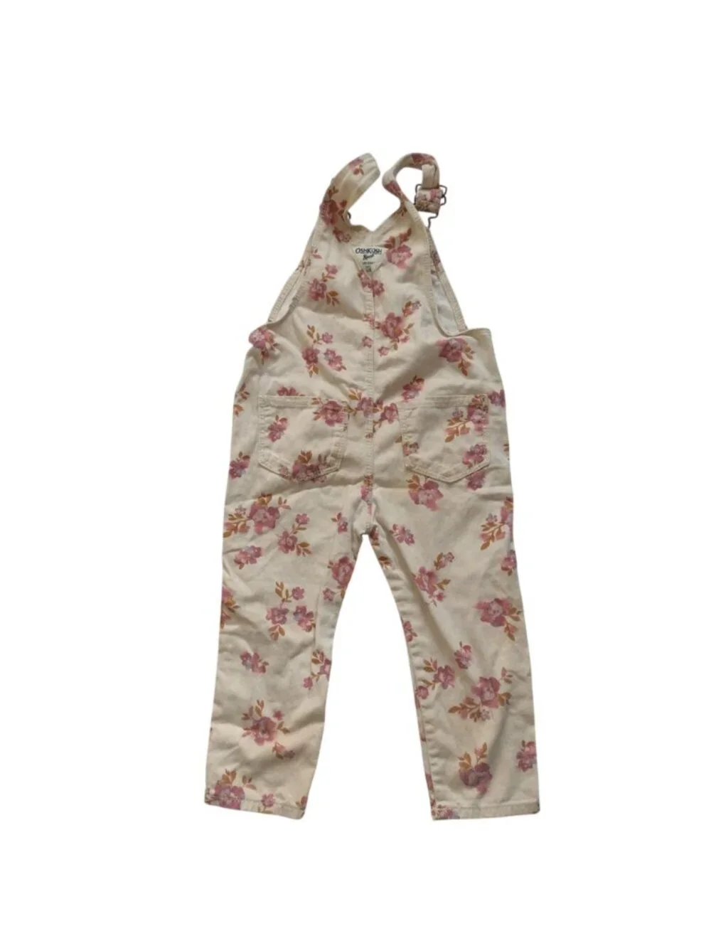 OshKosh B'Gosh Girls Overalls 2T Set of 2 Floral Purple Heavy Duty Play Coverall